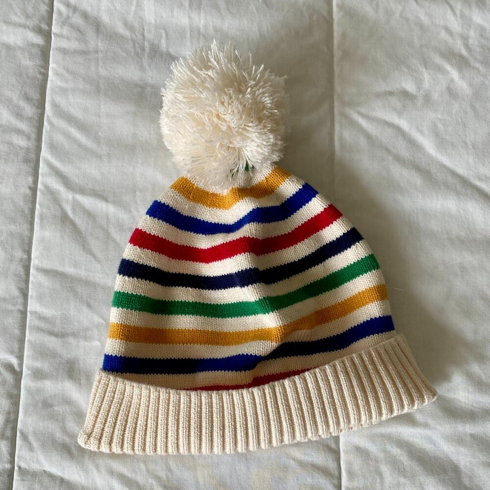 Striped Kids Beanie with Pom Pom